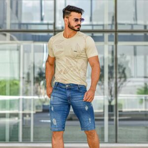 Bermuda Jeans Masculino com Detalhes